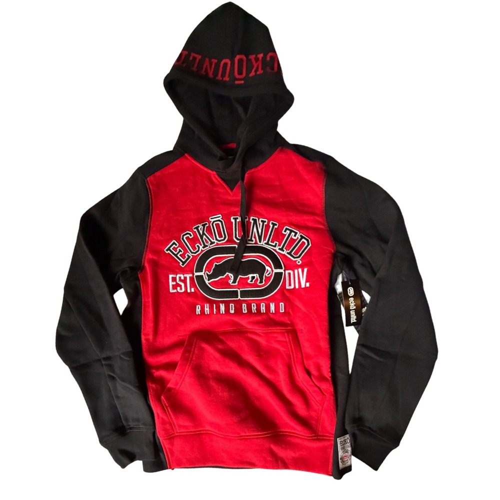 Ecko Unltd Mens Rhino Brand Colorblock Hoodie Red Black Small NWT